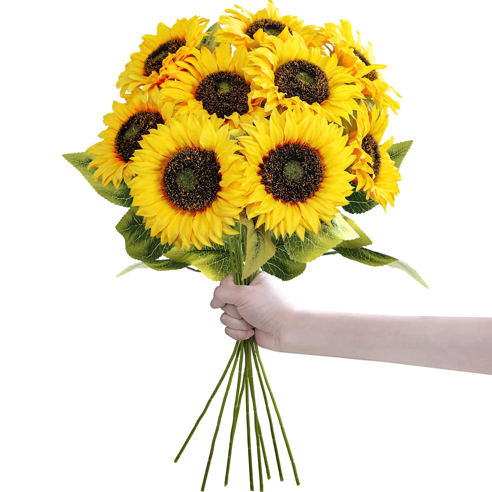 Winlyn 9-Pack Artificial Sunflower Stems, 19.7' Tall Full & Lifelike Yellow Silk Flowers with Long Stems for Vase Bouquet Cente