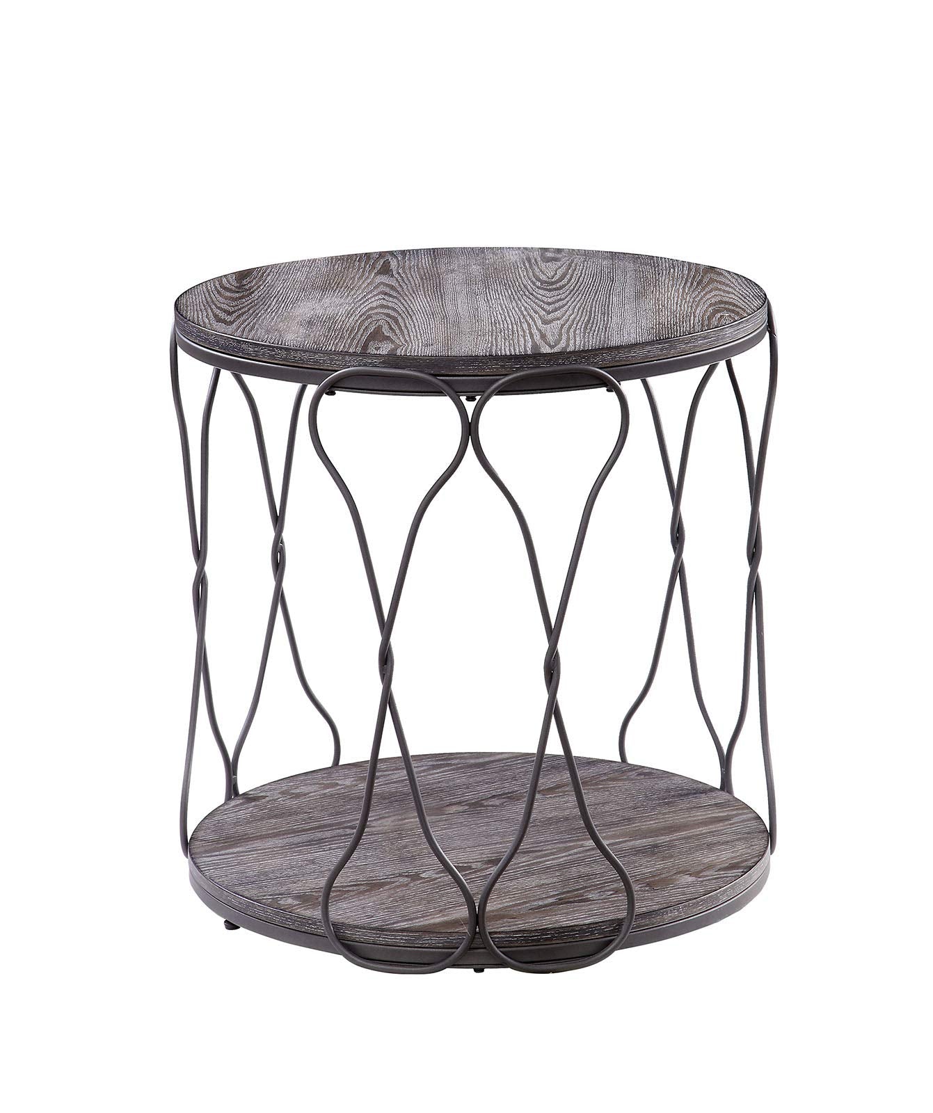 Benjara Benzara Round End Table With Open Bottom Shelf, Gray And Brown