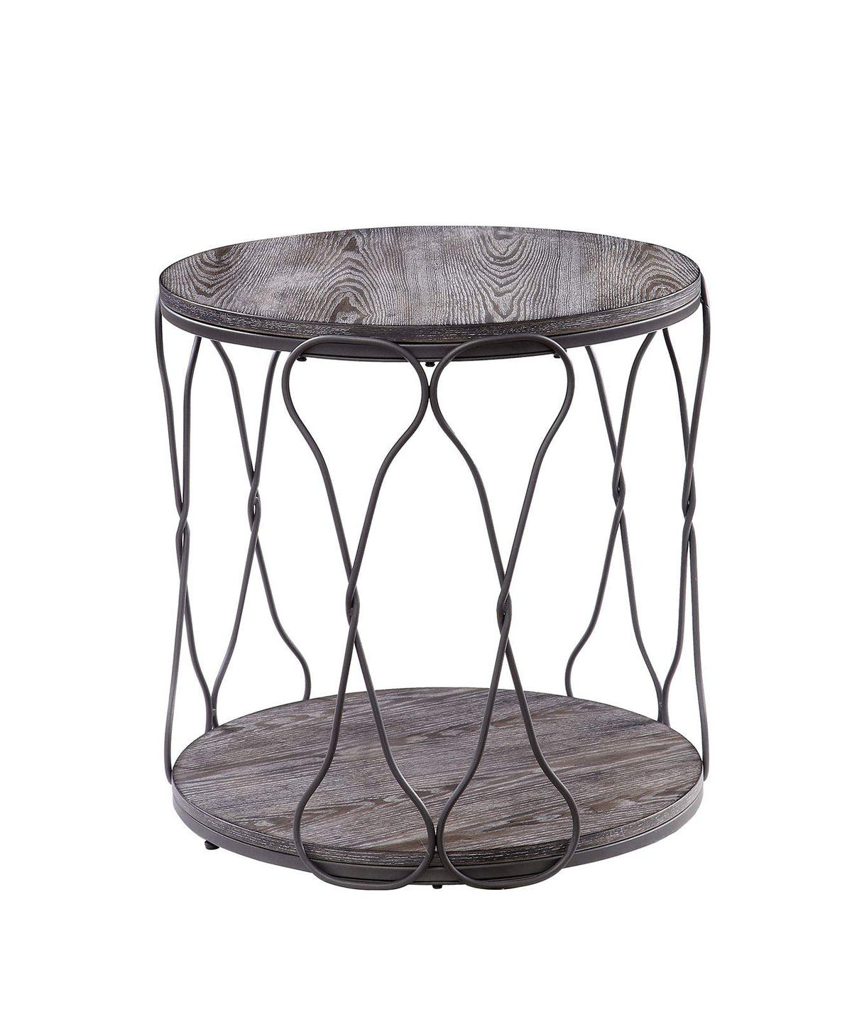 Benjara Benzara Round End Table With Open Bottom Shelf, Gray And Brown