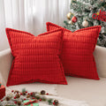 Miulee Christmas Red Corduroy Decorative Throw Pillow Covers Pack Of 2 Soft Striped Pillows Pillowcases With Broad Edge Winter Modern Boho Home Decor For Couch Sofa Bed 20X20 Inch