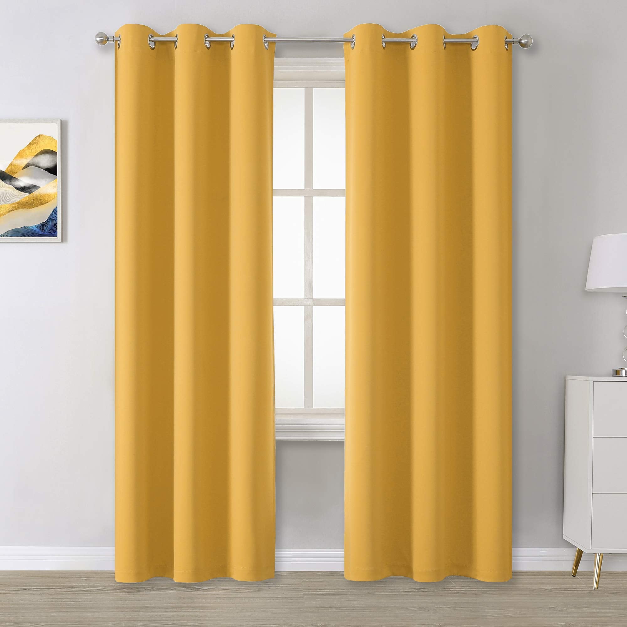 Dualife Gold Yellow Solid Curtains 96 Inch Length Blackout Curtain Panels For Bedroom Room Darkening Gold Window Drapes For Livi