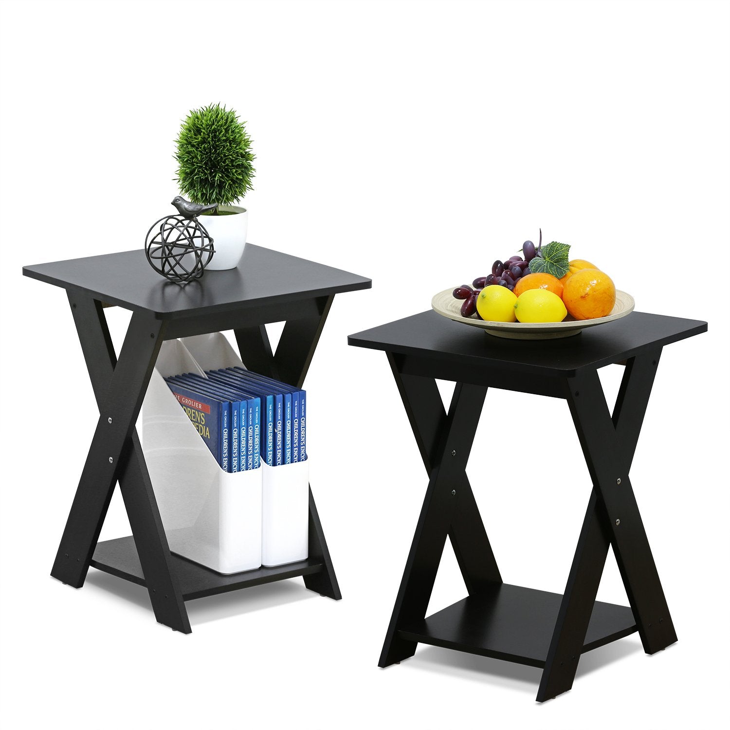 Furinno Modern Simplistic End Table Set, 2-Pack, Espresso