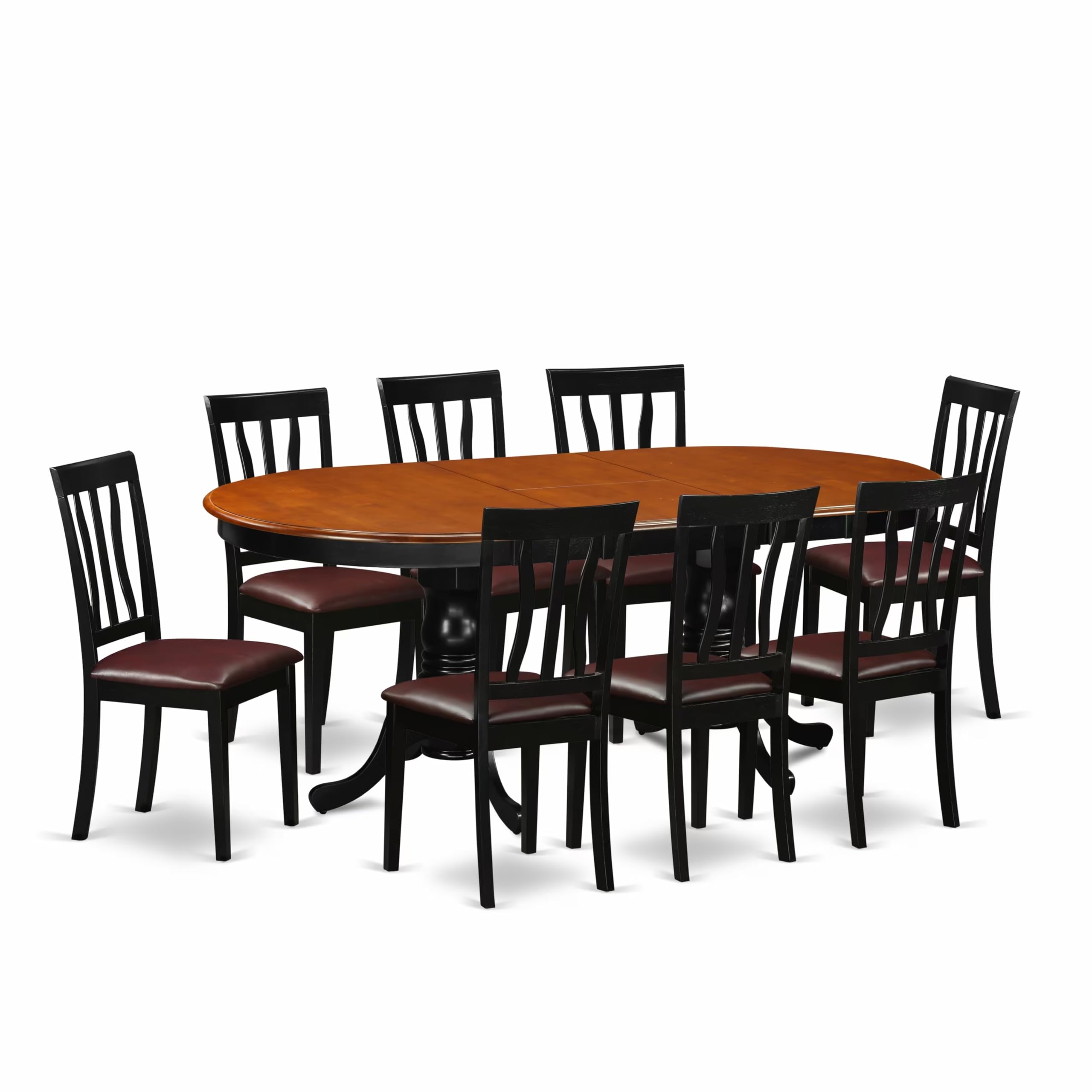 East West Furniture PLAN9-BCH-LC 9 Piece Dining Room Table Set Includes an Oval Kitchen Table with Butterfly Leaf and 8 Faux Leather Upholstered Dining Chairs, 42x78 Inch, Black & Cherry