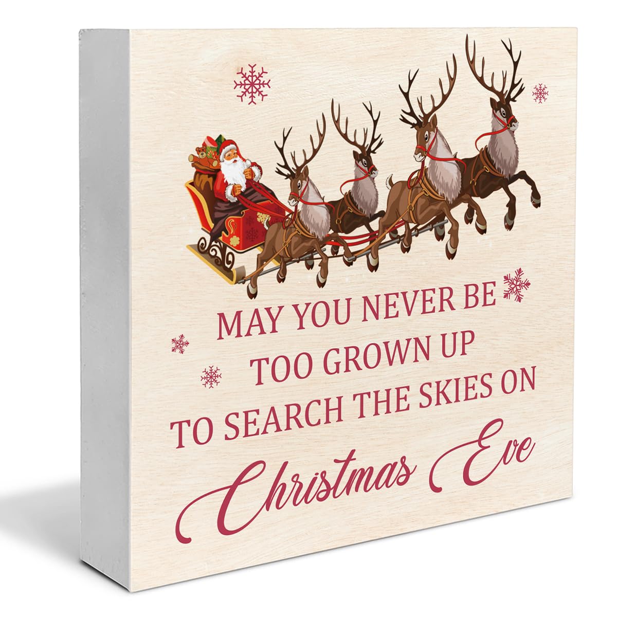 Christmas Signs, May You Never Be Too Grown Up to Search the Skies on Christmas Eve Wooden Sign Decor, Santa Claus Reindeer Wood