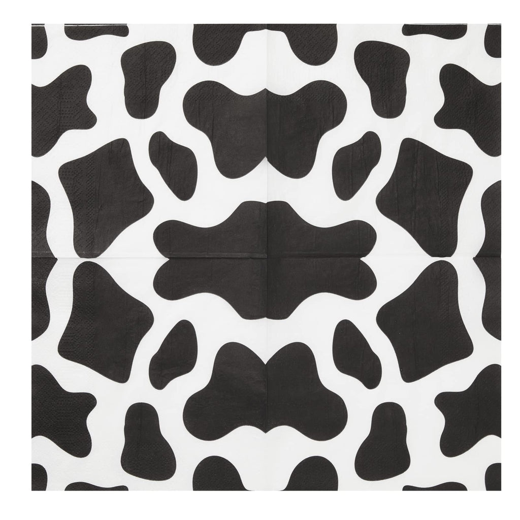 Blue Panda - 100 Pack Cow Print Napkins For Farm Animal Birthday Party Supplies (2-Ply, 6.5 X 6.5 In)