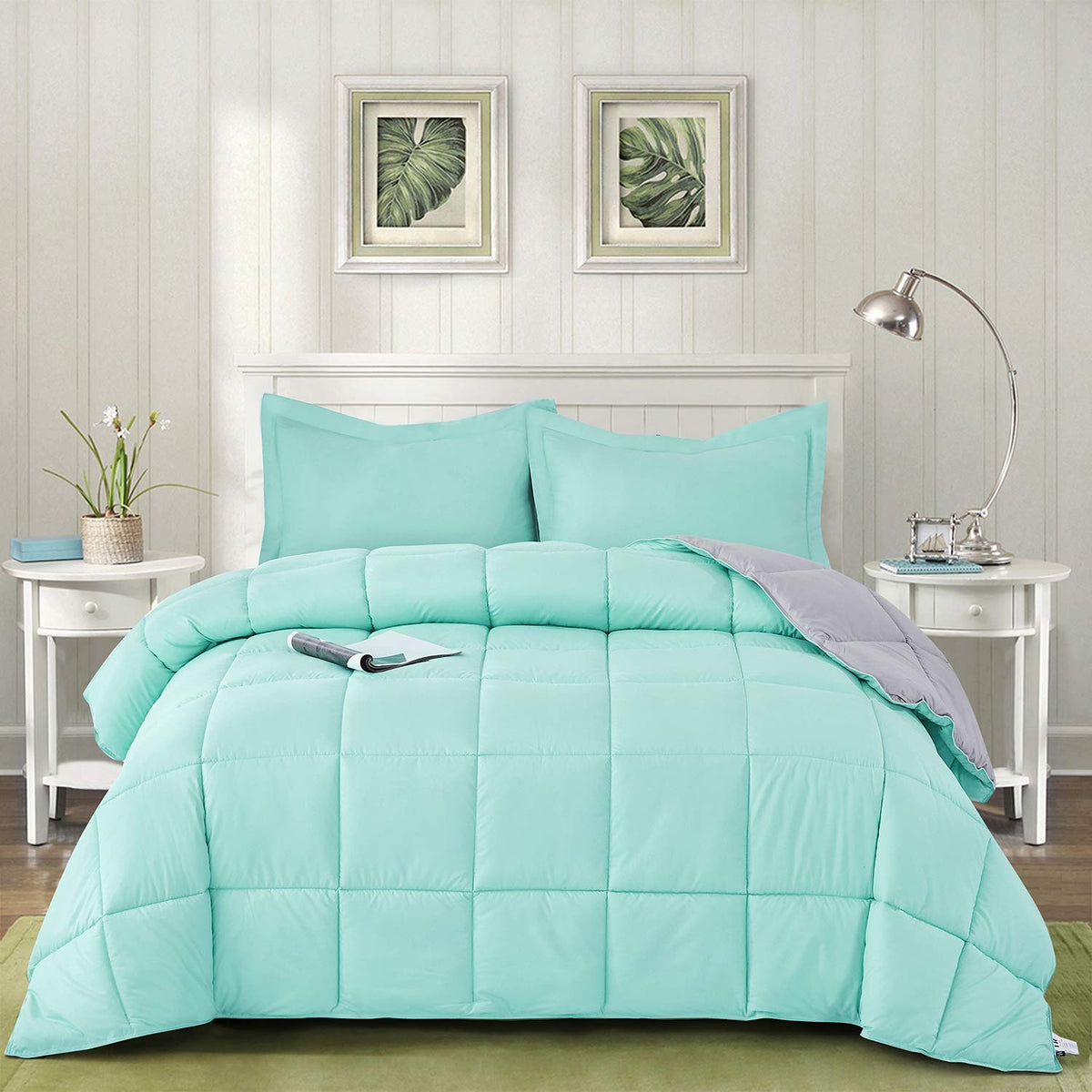 Hig Reversible Lightweight Comforter - All Season Down Alternative Summer Duvet Insert Blue Quilted Bedding Comforters With Corn