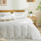 Jellymoni Cotton White Duvet Cover Set - 100% Washed Cotton Linen Like Textured Oversized King Comforter Cover, 3 Pieces Soft Be