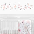 Blush Pink, Grey and White Wall Decal Stickers for Watercolor Floral Collection by Sweet Jojo Designs - Set of 4 Sheets