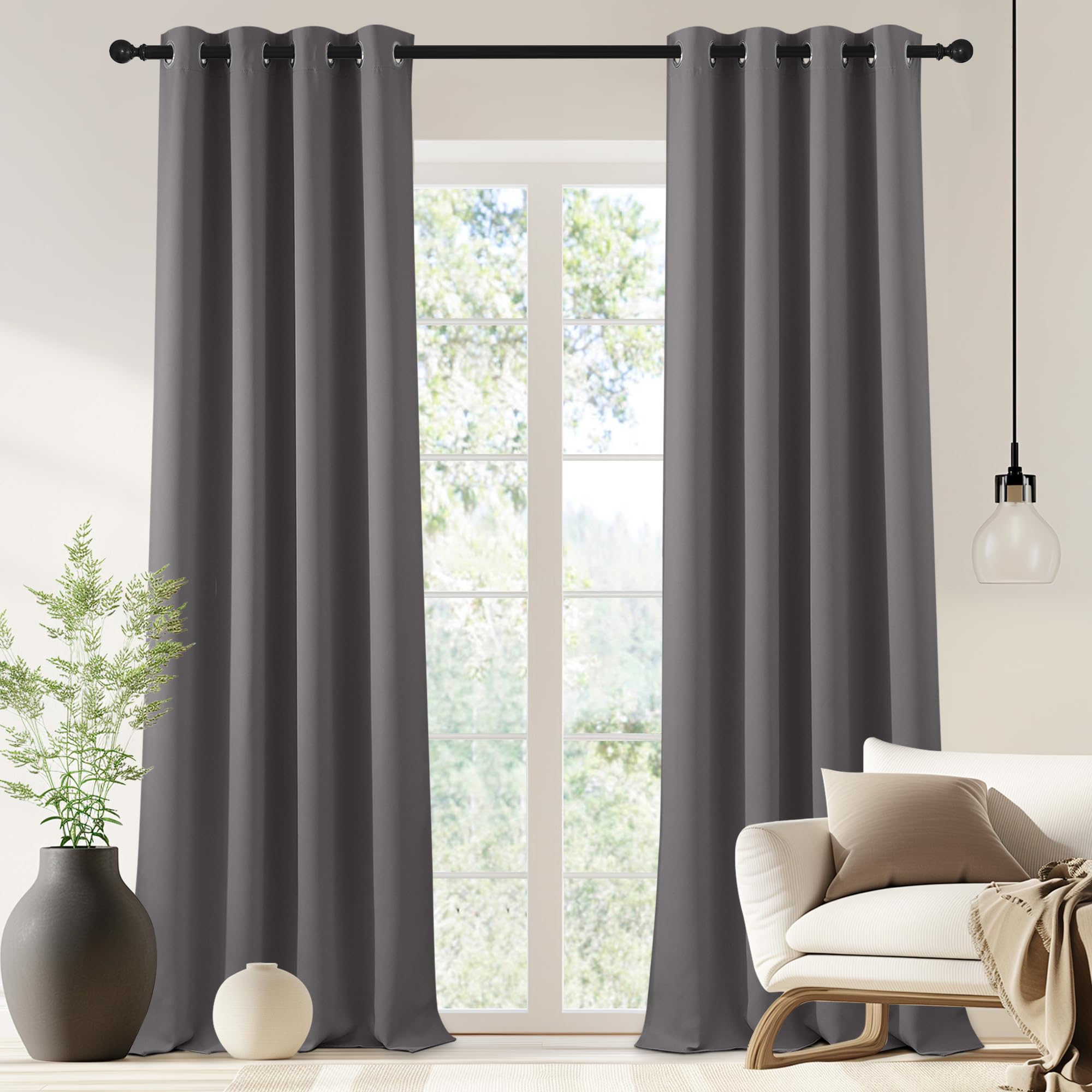 NICETOWN Blackout Doorway Curtain 90 inch Length - Grommet Room Darkening Thermal Insulated Soundproof Window Treatments for Bed