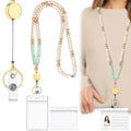 Wooden Beaded Lanyard for ID Badges, Teacher, Cruise Ship Cards - Retractable, Personalized With ID Holder, Keychain, Breakaway 