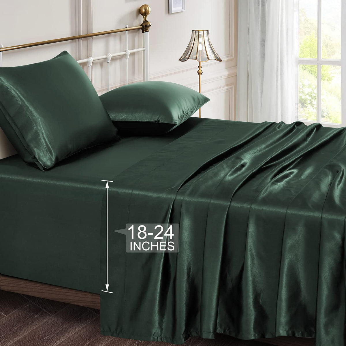 Vonty Satin Sheets Extra Deep Pocket King Size Sheets - Cooling & Silky Satin King Sheets Set With 18-24 Inch Deep Pocket, Fores