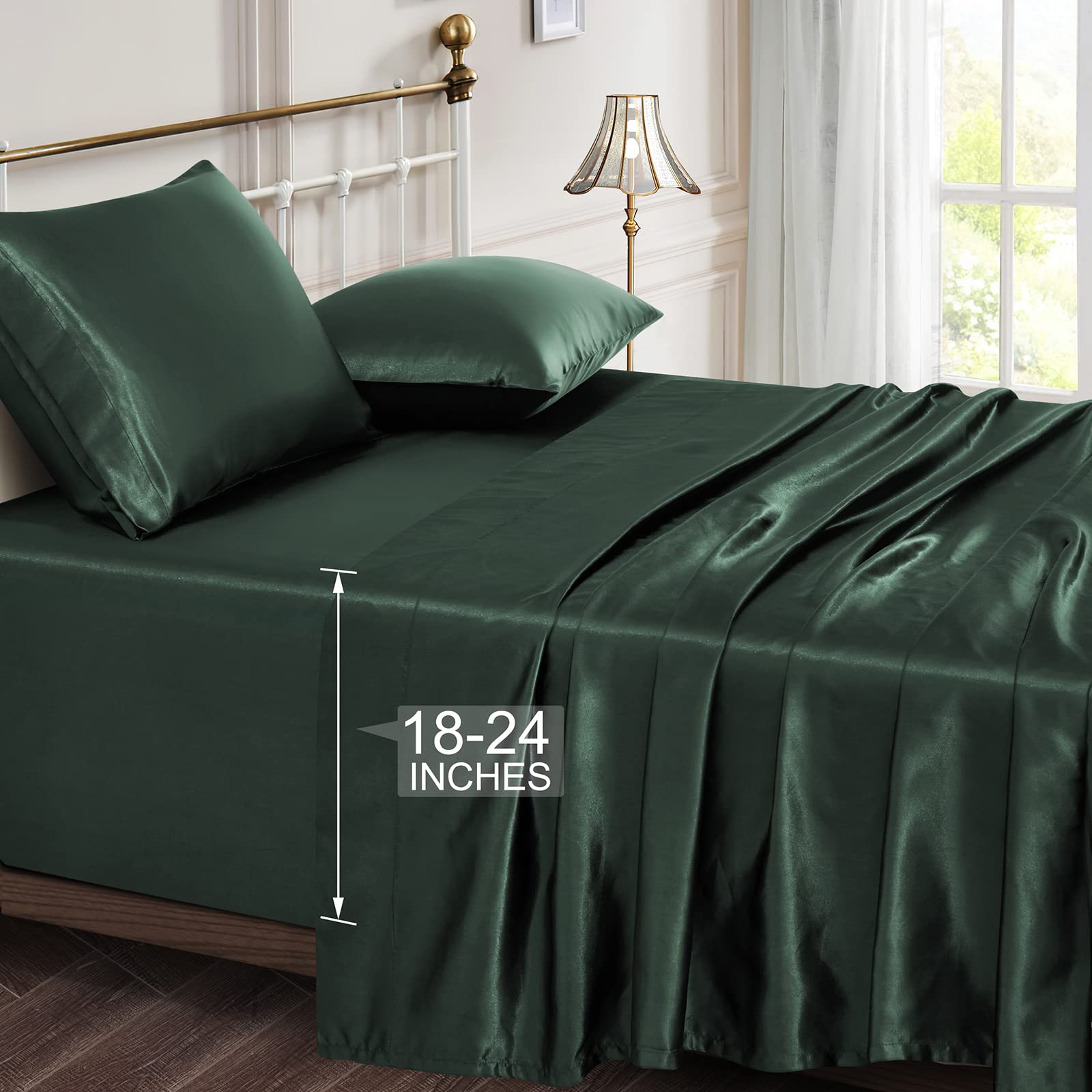Vonty Satin Sheets Extra Deep Pocket Queen Sheet Sets - Cooling & Silky Satin Queen Size Sheets With 18-24 Inch Deep Pocket, For