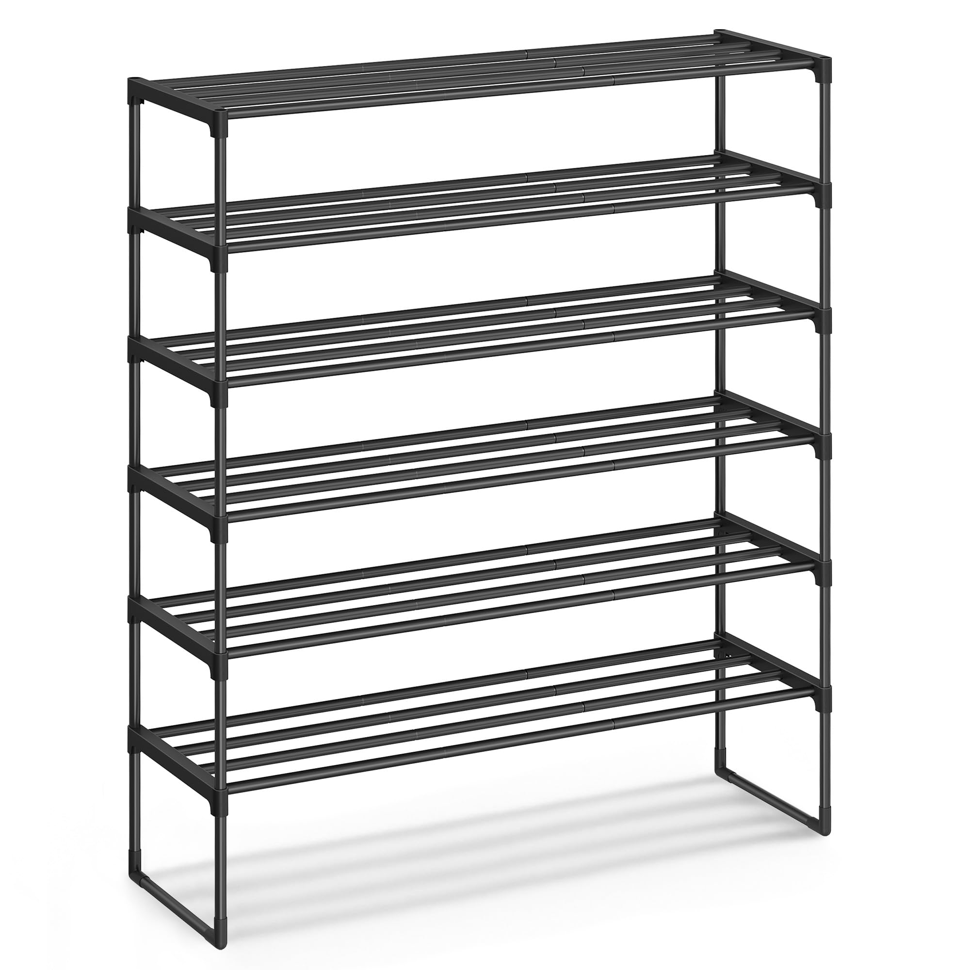 SONGMICS Shoe Rack, 6-Tier Shoe Organizer, Metal Storage Shelf, Upright or Upside Down, for 24-30 Pairs, Stackable, for Entryway