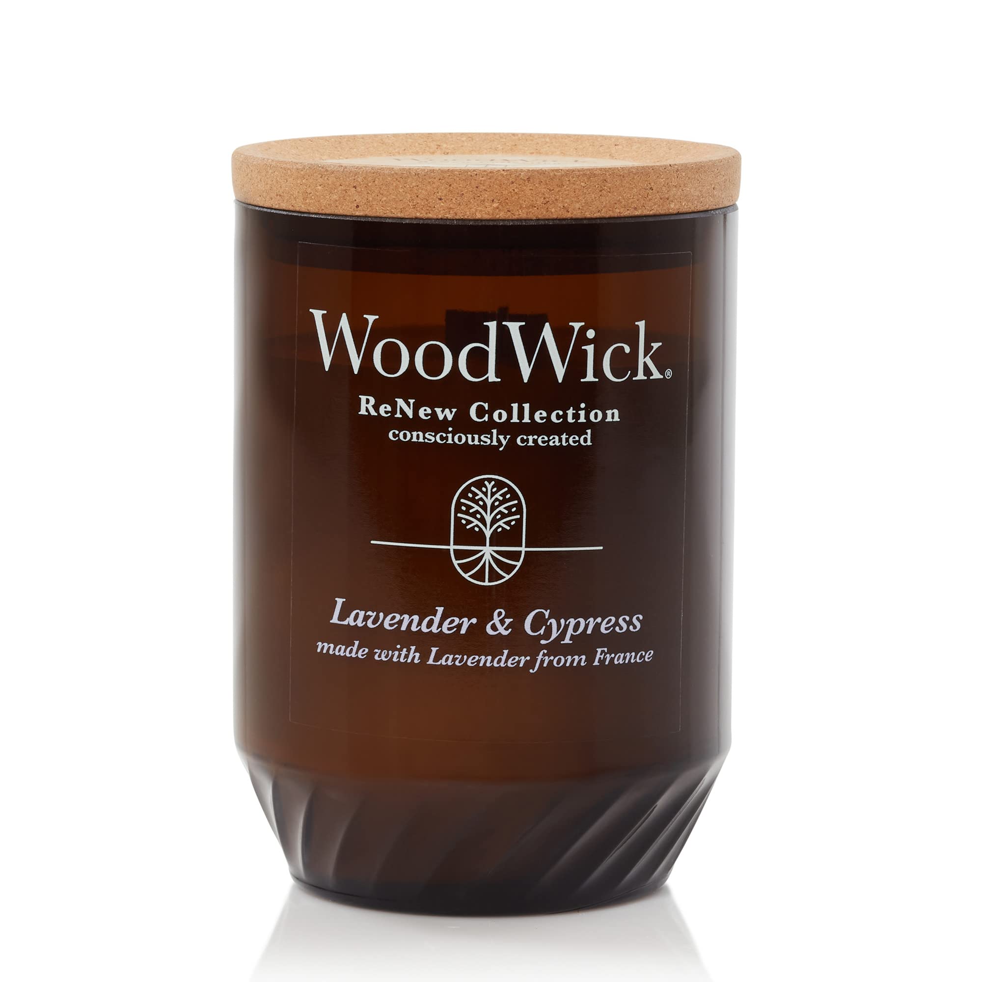 WoodWick Renew Large Candle, Lavender & Cypress Scented Candles, 13oz, Plant Based Soy Wax Blend, Made with Upcycled Materials a
