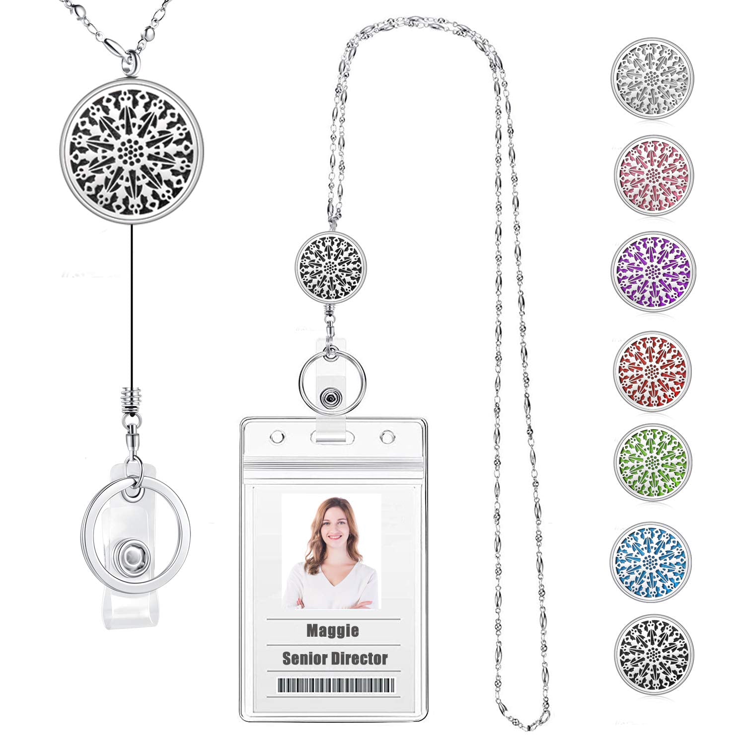 Usangers Retractable Lanyards For Id Badges Keys Teacher Lanyard Nurse Badge Reels Office Work Jewelry Diffuser Silver Chain Lon