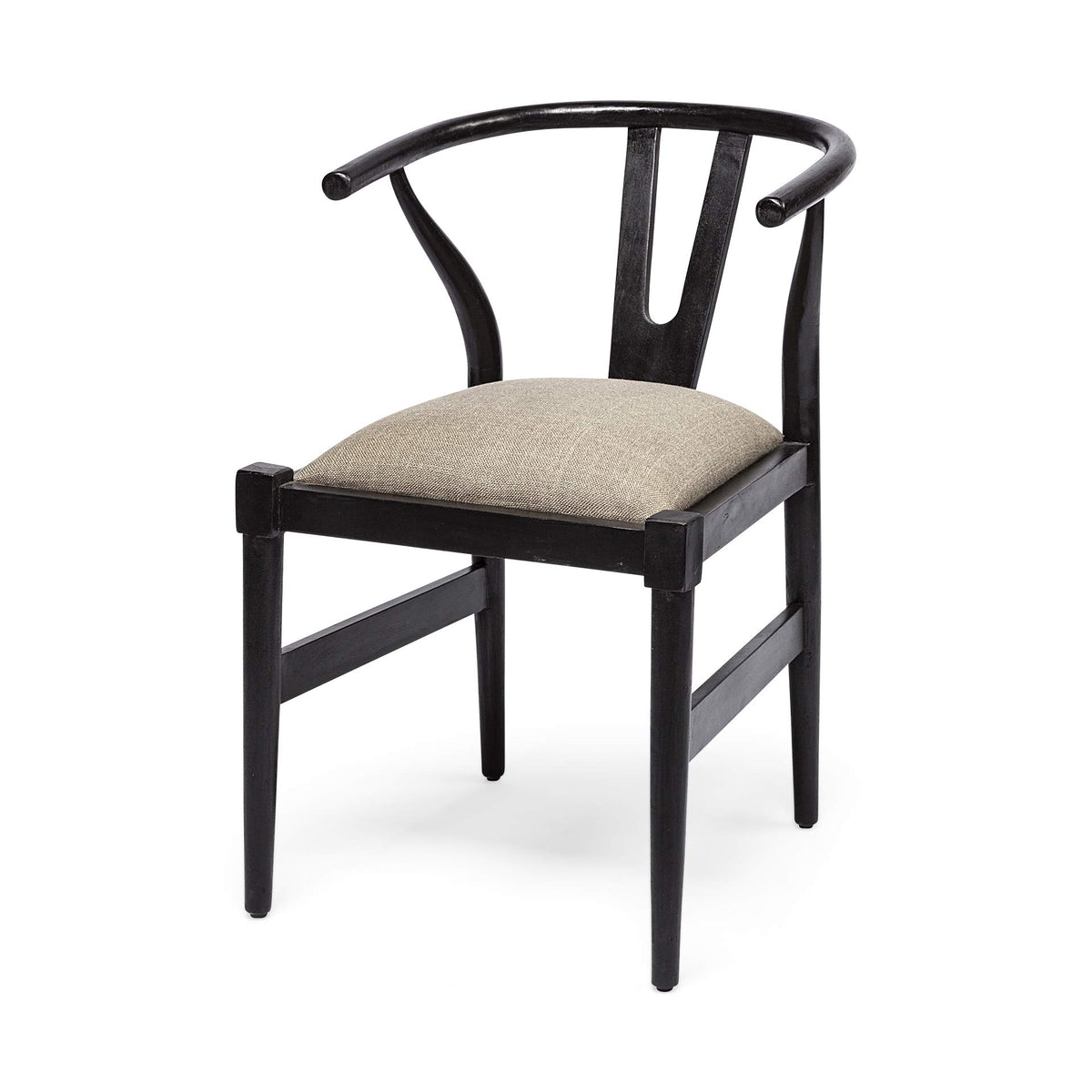 HomeRoots Linen Seat with Black Wooden Base Dining Chair