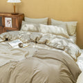 Fossa Duvet Cover Set 100% Washed Cotton Linen Feel Super Soft Breathable Cozy 3 Pieces Bedding Sets Solid Khaki Queen