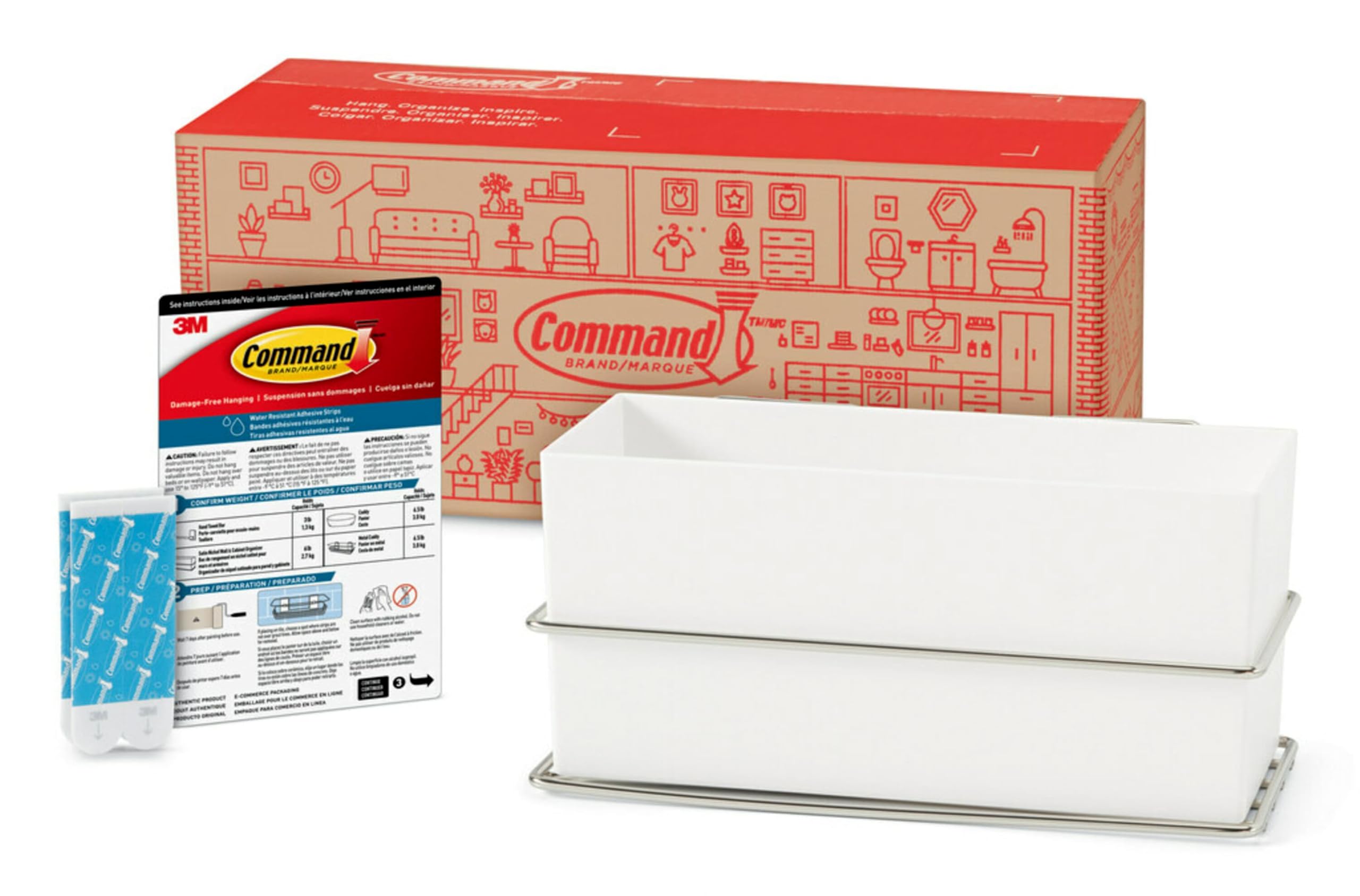 Command Wall and Cabinet Organizer with Water Resistant Command Strips, Organize Your Bathroom, Easy to Open Packaging