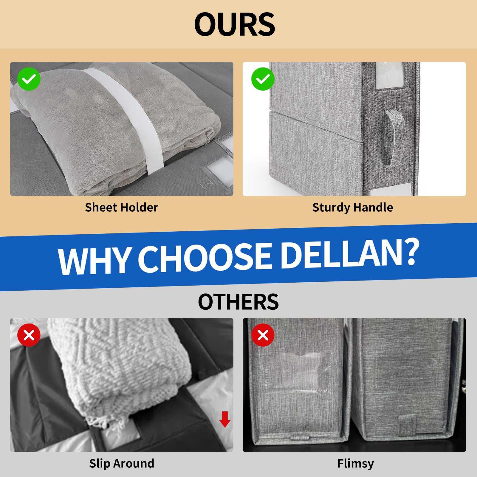 Dellan Bed Sheet Organizer, Linen Closet Organizers And Storage, Foldable Cube Sheet Set Organizer (4 Pack)