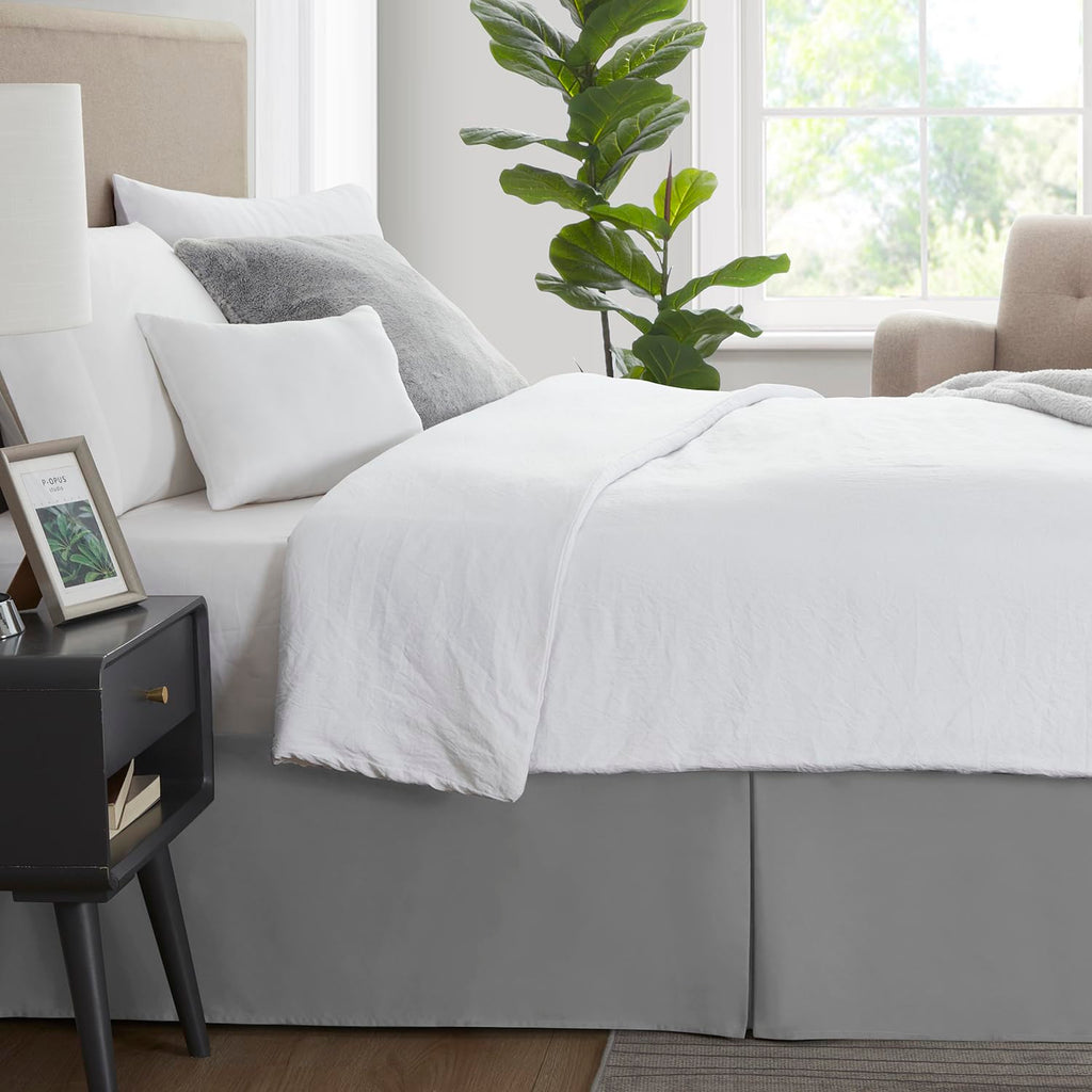 Nestl Grey Twin Bed Skirt - Twin Size Bed Skirt 14 Inch Drop - Brushed Microfiber Bed Skirts - Hotel Quality Pleated Bed Skirt - Shrinkage & Fade Resistant
