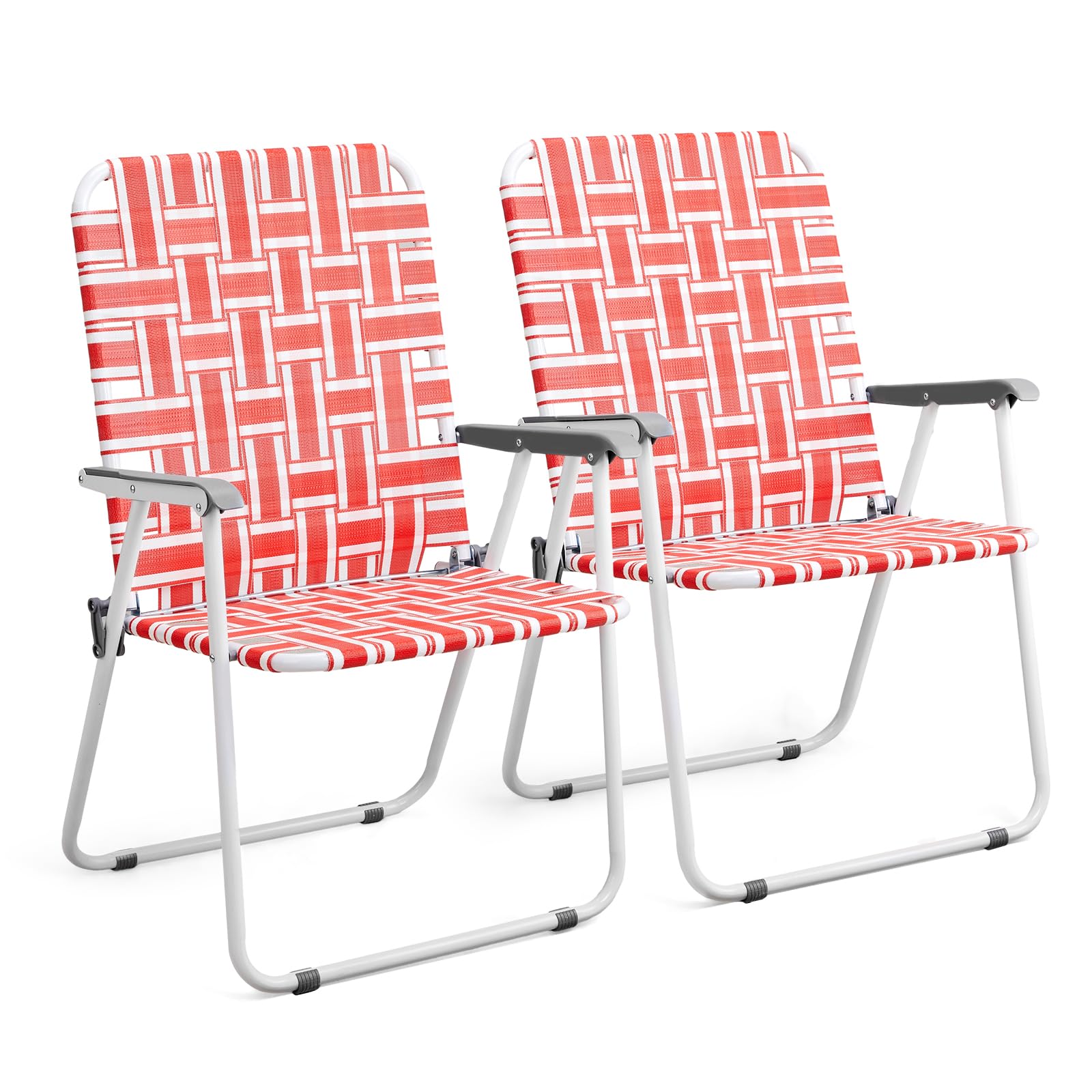 Vingli Patio Lawn Webbed Folding Chairs Outdoor Beach Portable Camping Chair For Yard, Garden (2, Red, Oversized)