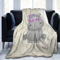 Hippo With Heart Glasses Ultra Soft Flannel Fleece All Season Light Weight Living Room/Bedroom Warm Blanket