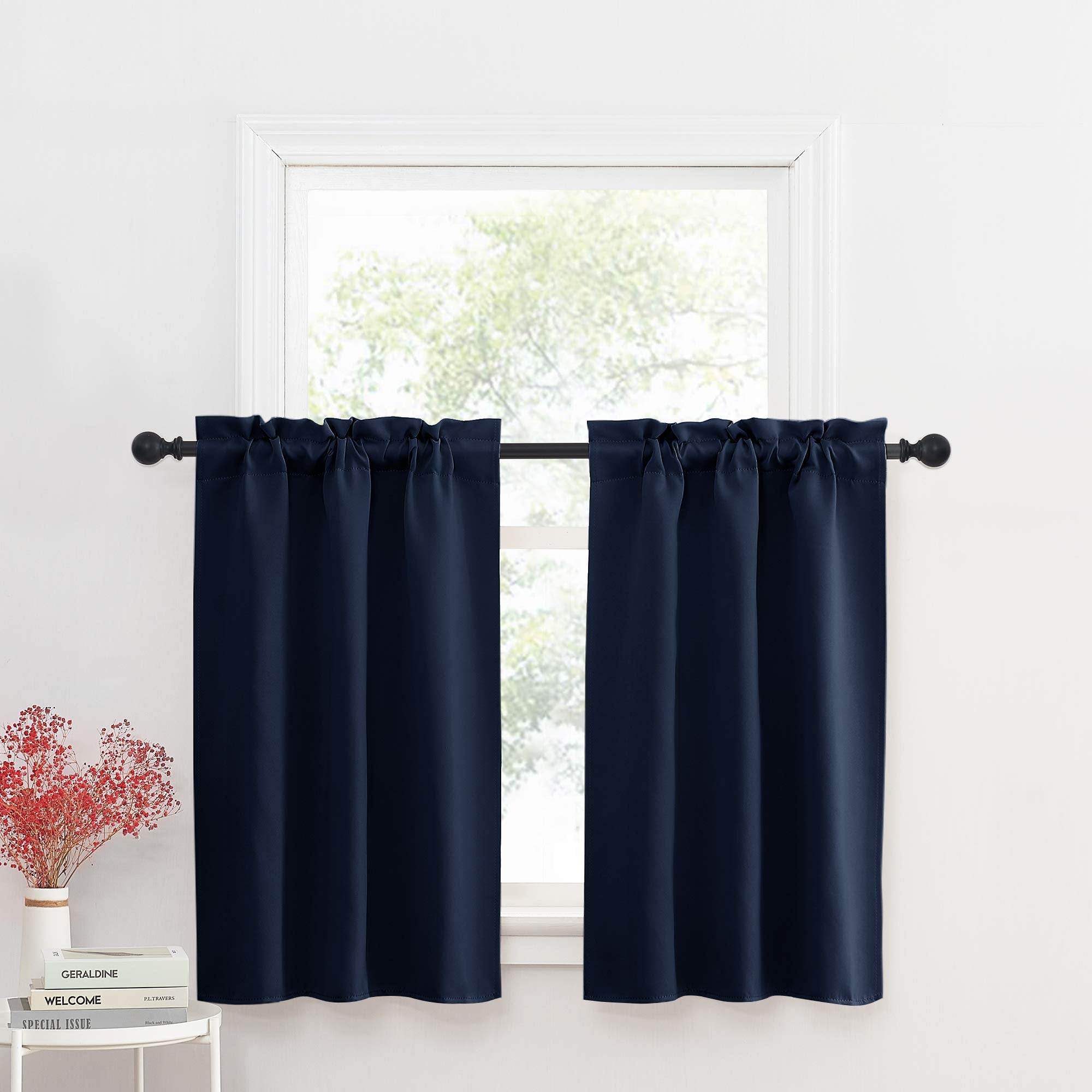NICETOWN Blackout Short Curtain for Windows - Elegant Rod Pocket Thermal Insulated Half Curtain Valance for Bathroom/Cafe/Nurser