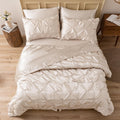 Mr&Hm Satin Comforter California King 7 Pieces Beige - Luxurious Pinch Pleat Bedding Set With Comforter, Flat Sheet, Fitted Shee