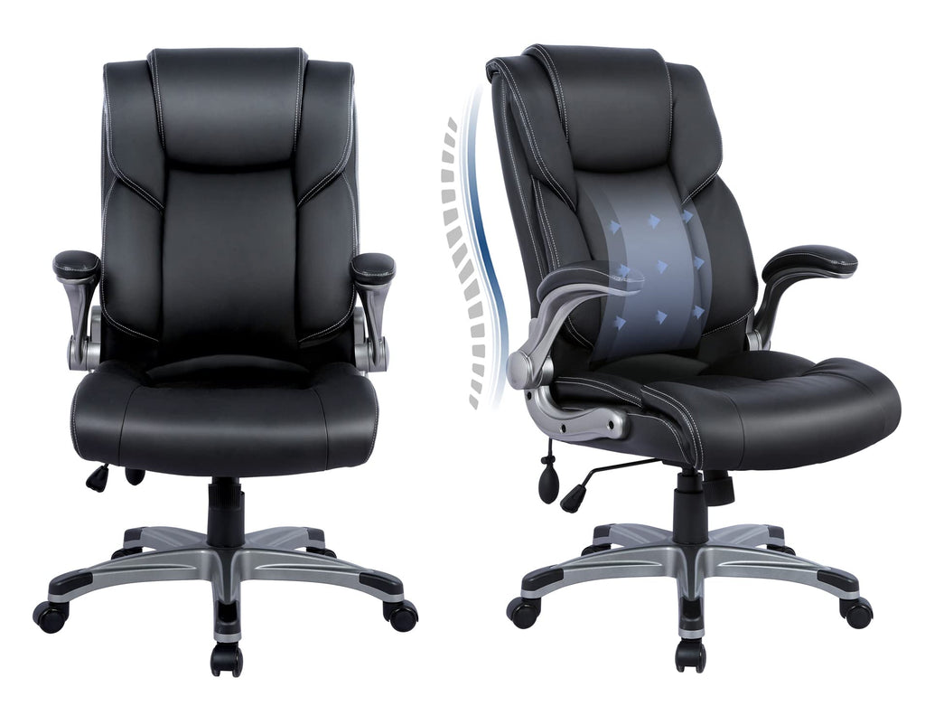Colamy Leather Executive Office Chair- High Back Home Computer Desk Chair With Padded Flip-Up Arms, Adjustable Tilt Lock, Swivel Rolling Ergonomic Chair For Adult Working Study-Black, Set Of 2