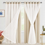 Hiasan Mix & Match Blackout Curtains with Sheer Overlay, Thermal Insulated Privacy Double Layer Room Darkening Window Curtains f