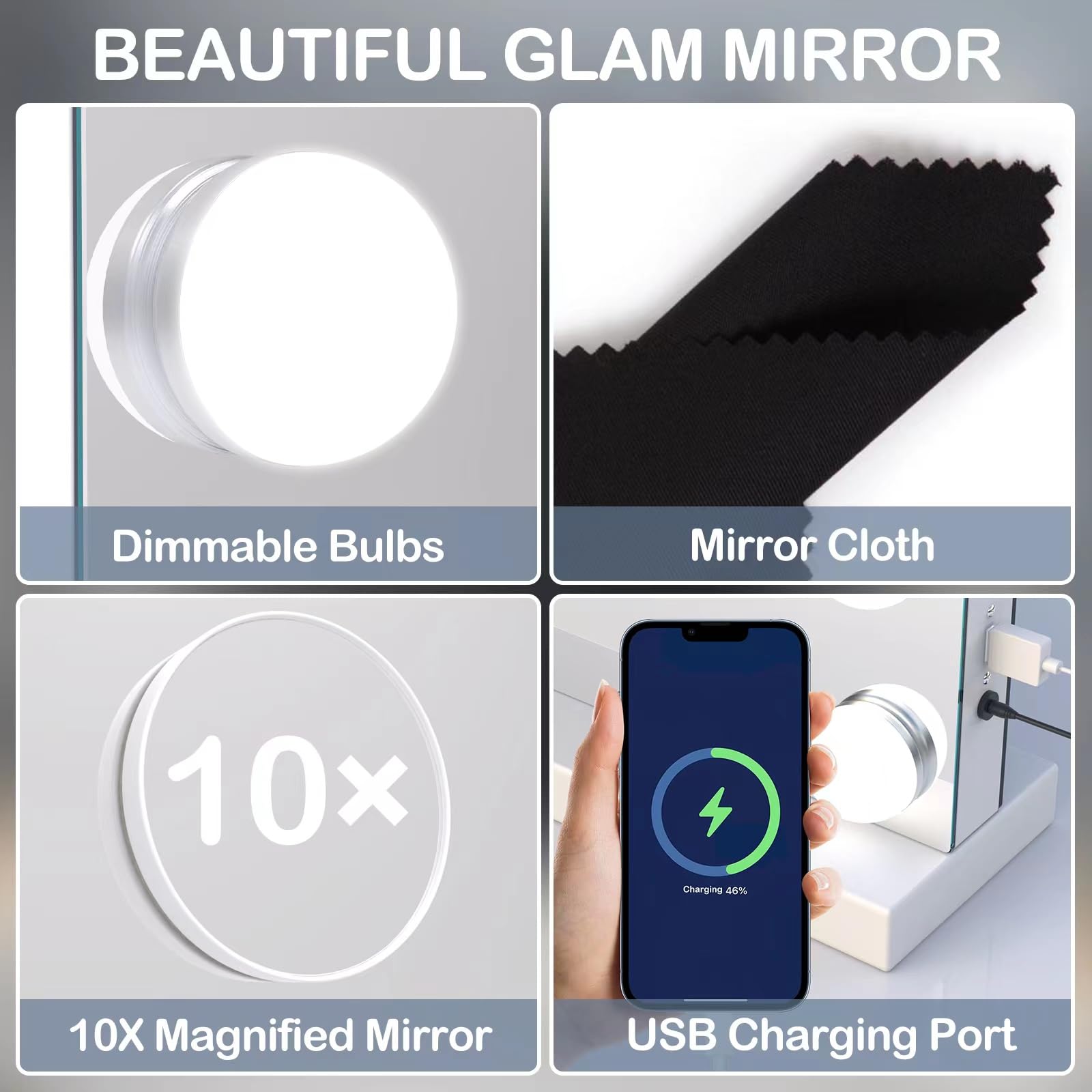 Gvnkvn 22.8 X 18.2 Vanity Makeup Mirror With Lights, 10X Magnification,Large Hollywood Lighted Vanity Mirror With 15 Dimmable Le