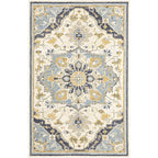 HomeRoots Wool 4'x6' Blue and Ivory Bohemian Rug