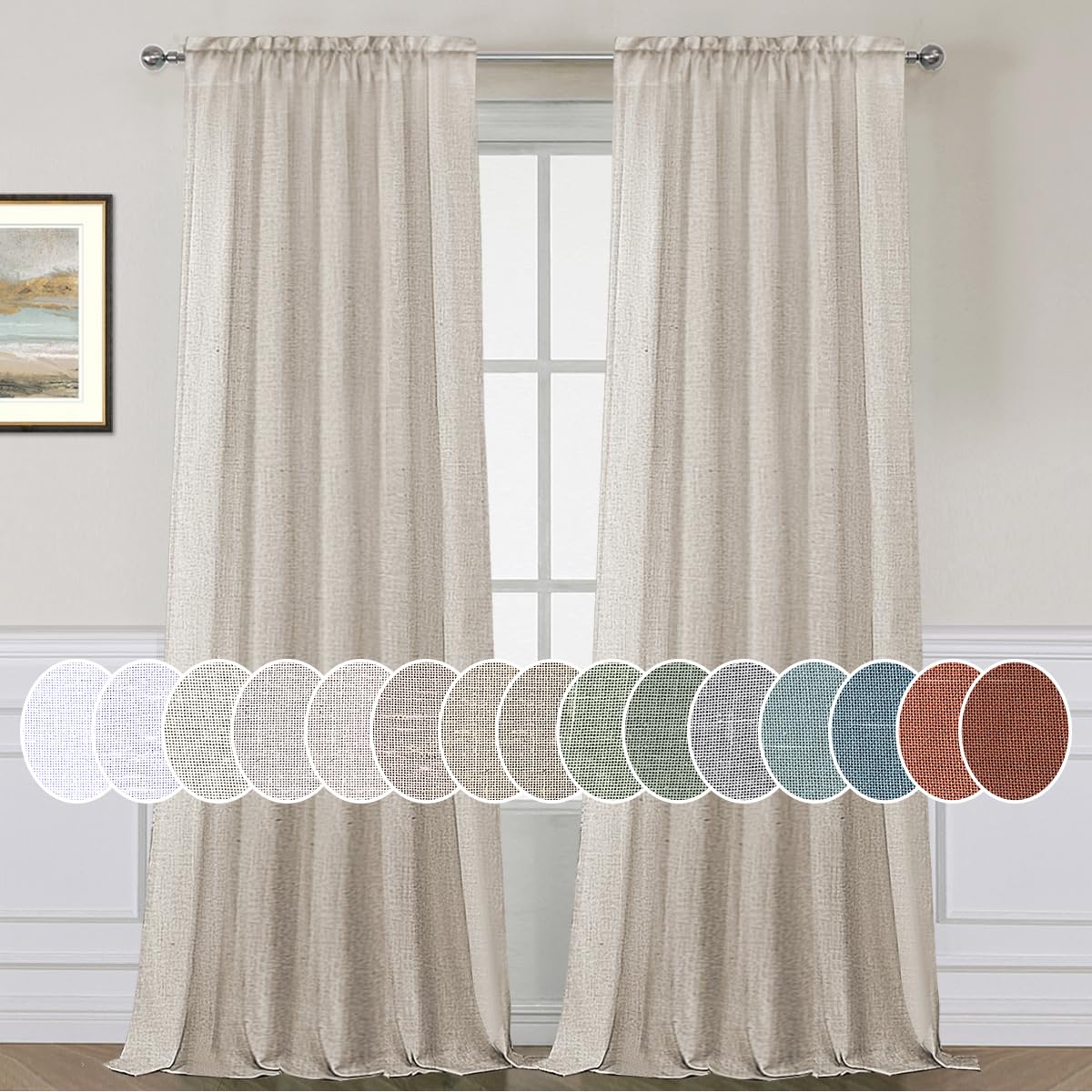 H.Versailtex Natural Effect Extra Long Curtains 108 Inches Made Of Linen Mixed Rich Material Rod Pocket Window Panel Drapes For