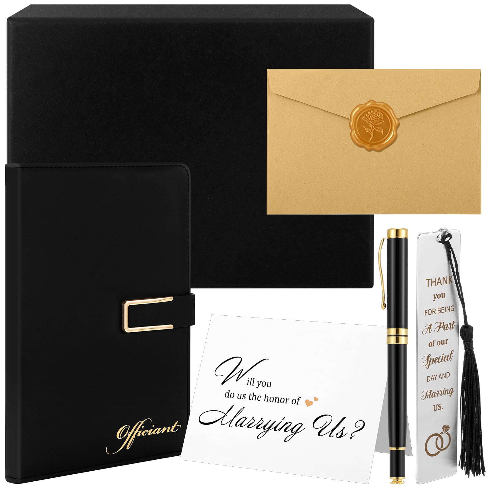 Weekgrat 7 Pcs Officiant Gift Set Includes Leather Hardcover Proposal Officiant Book Black Ink Pen Thank You Card with Envelope 
