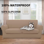 Easy-Going 100% Dual Waterproof Oversized Loveseat Cover Stretch Soft Couch Cover For Dogs, Sofa Slipcover For 2 Separate Cushion Couch Leakproof Furniture Protector For Kids, Pets Camel
