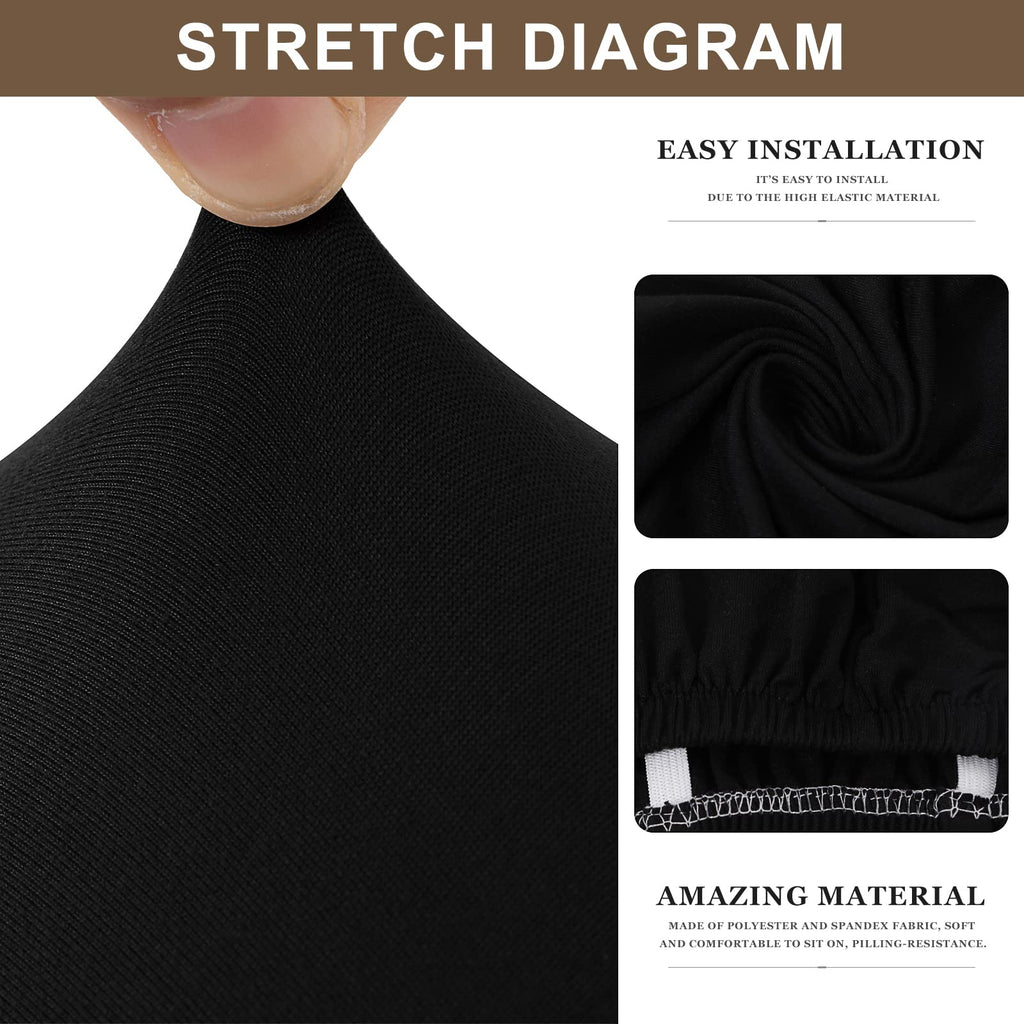 Searchi Stretch Dining Chair Seat Covers Set Of 4, Soft Removable Washable Seat Covers For Dining Chairs, Dining Room Seat Cover Protector (Rear-Covered, Pure Black)