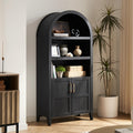 mopio Lauren 65.4  Short Arched Cabinet, 5-Tier Arched Bookcase with Doors and Shelves, Mini Arch Bookshelf with Storage, Wooden