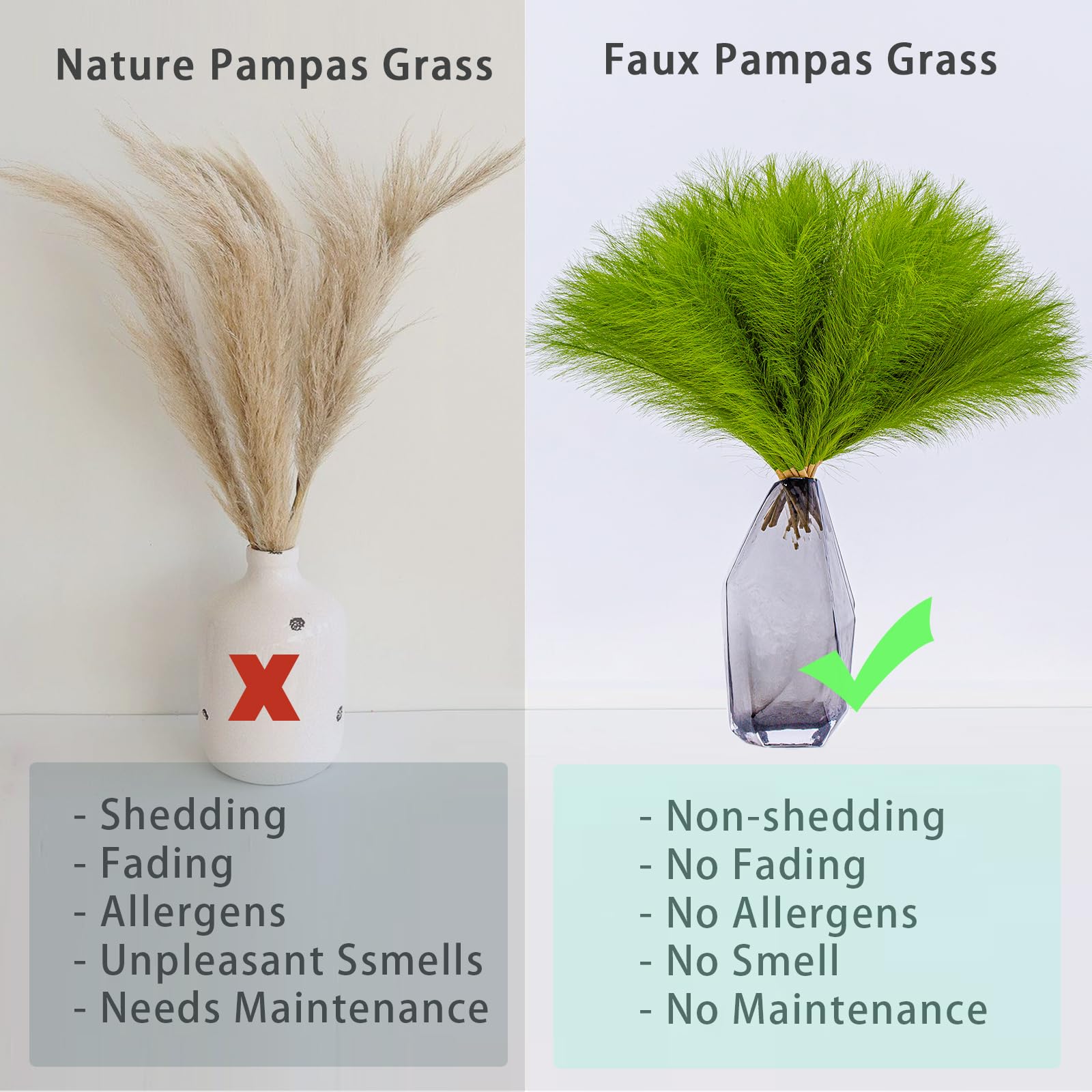 Bnecnet Faux Pampas Grass Decor - 10 Stems 17.7'' Artificial Pampas Grass Bouquet Small Pompas Floral Arrangement And Vase Fille