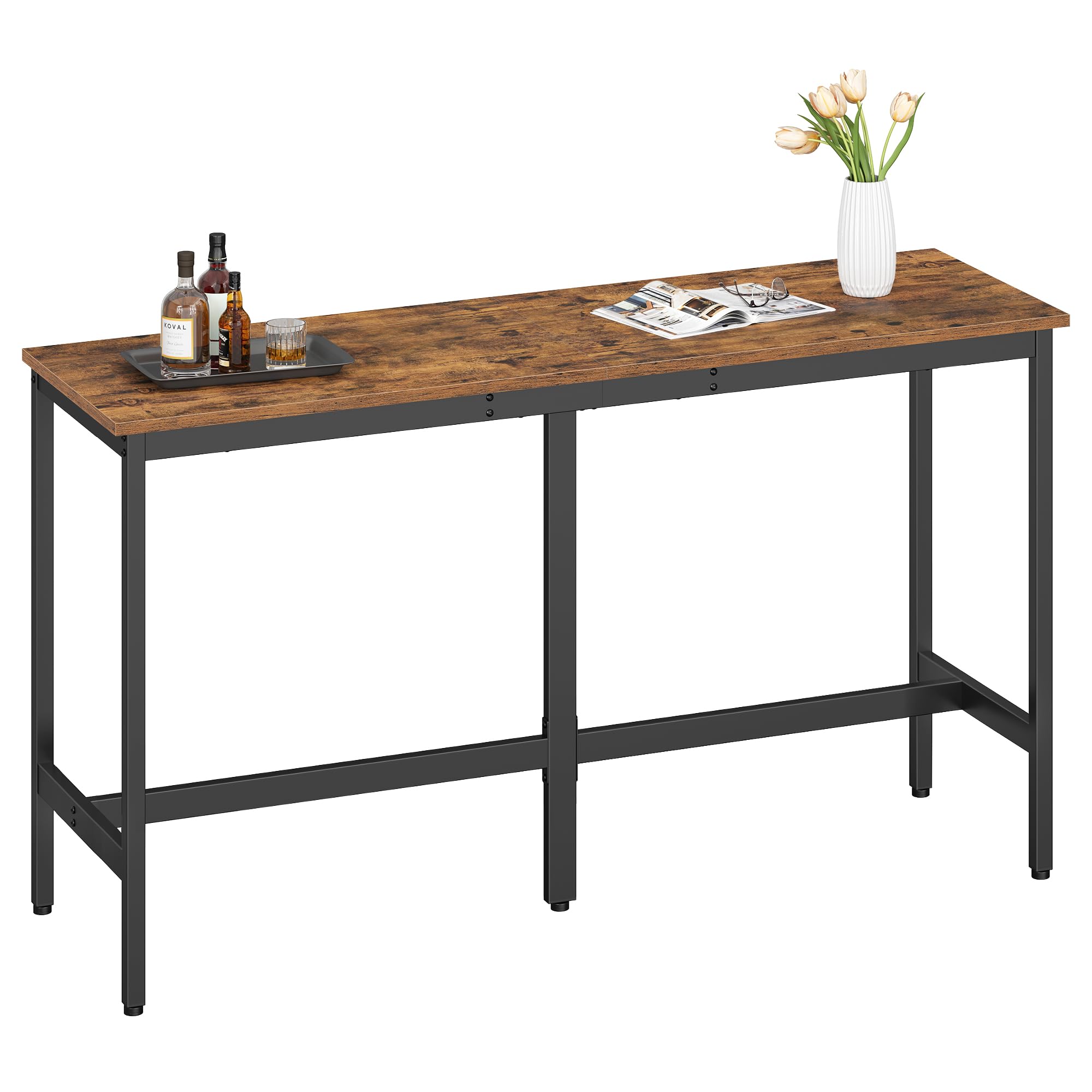 VASAGLE Bar Table, Narrow Long Kitchen Dining Table, Sturdy Metal Frame, Industrial, 15.7 x 63 x 35.4 Inches, Rustic Brown and I