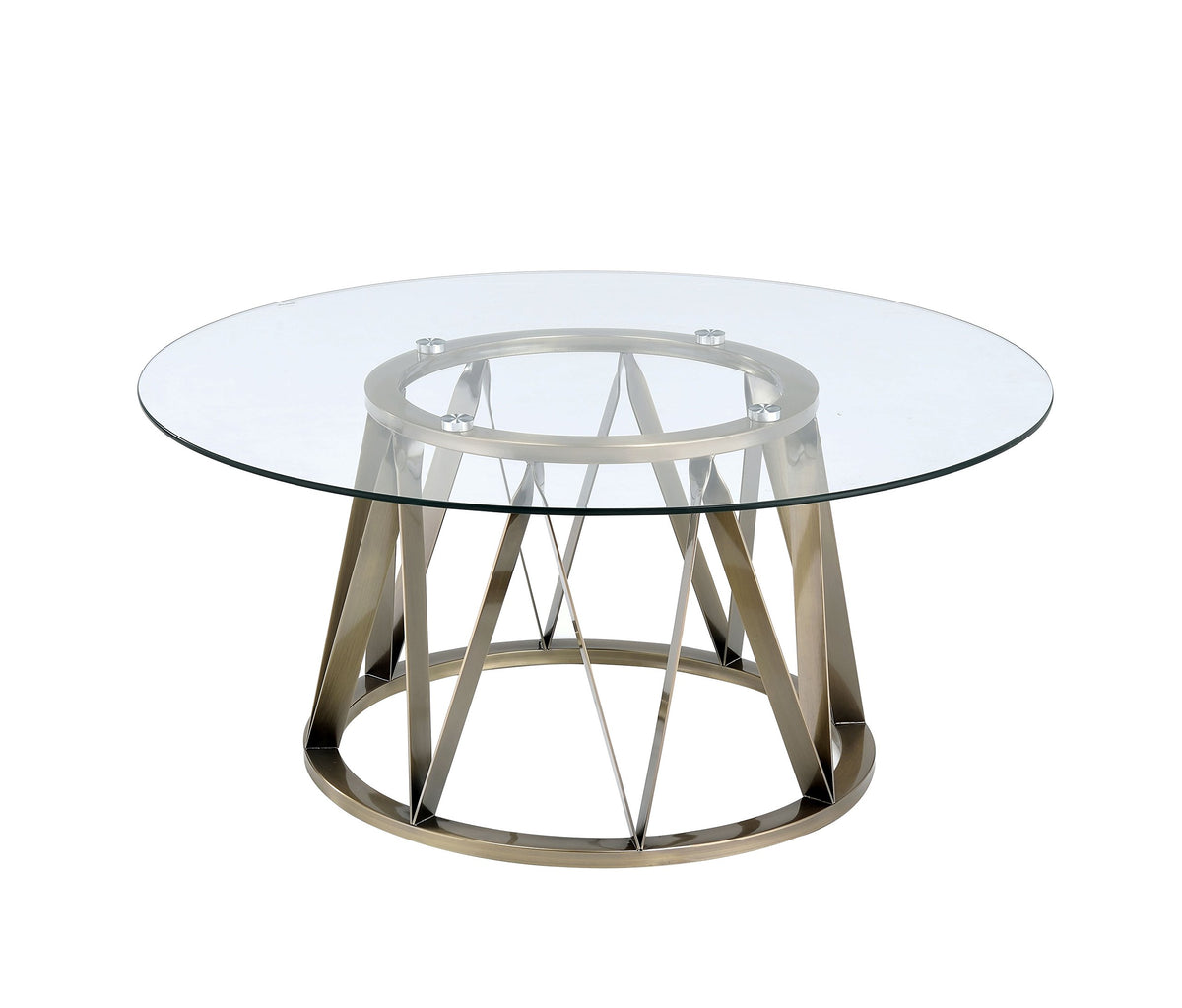 Acme Perjan Round Glass Top Coffee Table in Antique Brass