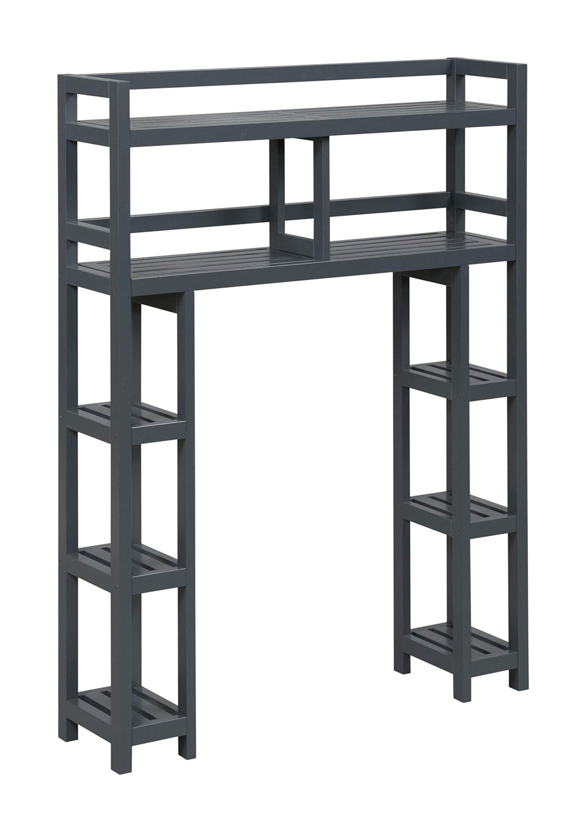 HomeRoots Graphite Hardwood 48' Bathroom Organizer with Side Storage with 2 Shelves in Grpahite