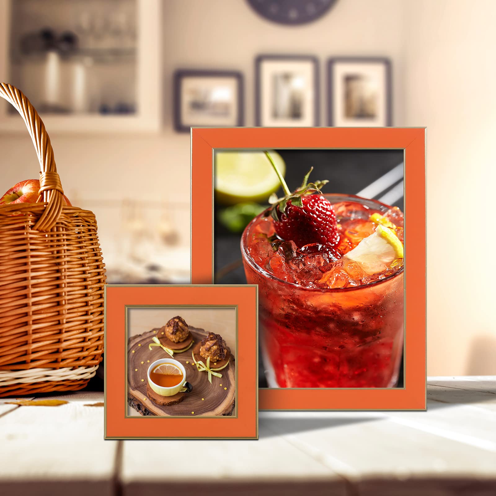 Core Art 4X4 Picture Frames Orange Photo Frames Set Of 2, Square Colorful Frame With Hd Plexiglass, Wall Or Tabletop Display
