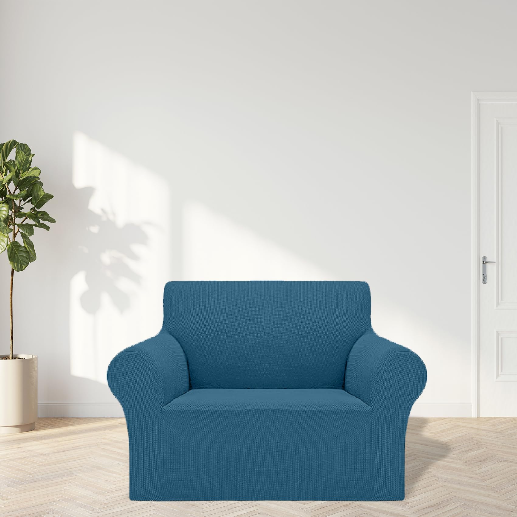 2025 New Stretch Chair Sofa Slipcovers Couch Cover For 1 Seater Furniture Protector Sofa Covers With Elastic Bottom Jacquard Fabric Small Checks For Pets, Kids - Peacock Blue