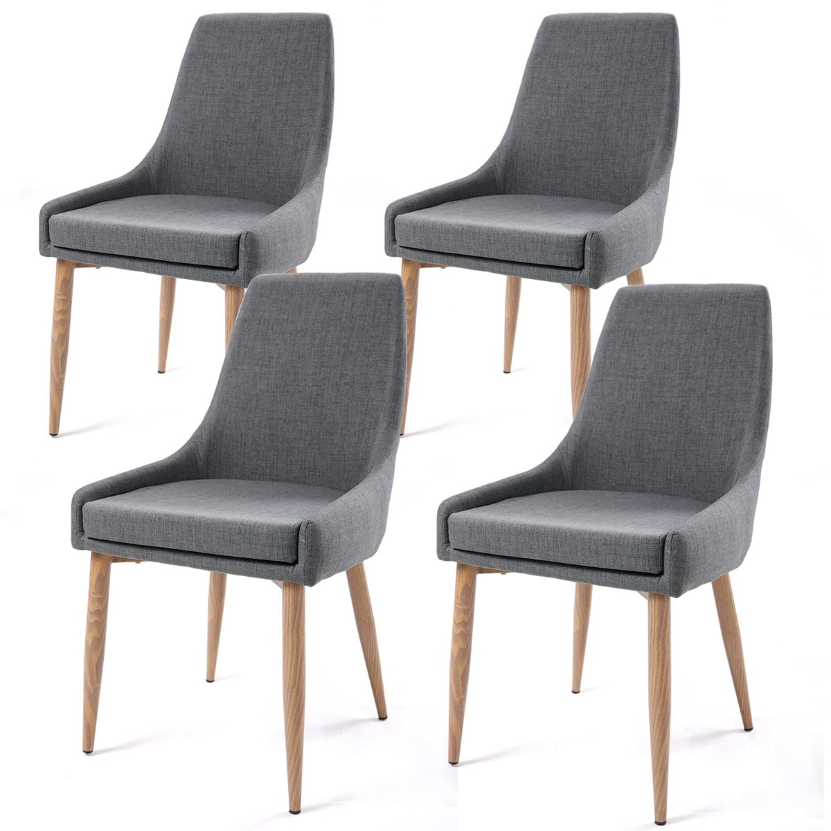 E&D Furniture Living Room Chair Set Of 4 Accent Chairs Dark Grey Fabric Upholstered Comfy Chairs For Kitchen And Dining Room Met