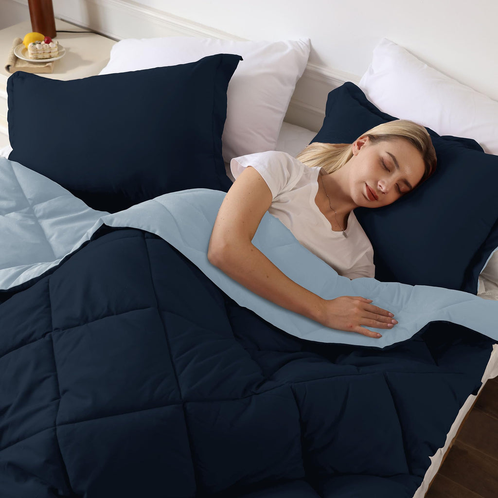 Downluxe California King Comforter Set - Blue And Sapphire Cal King Comforter Set, Soft Bedding Sets For All Seasons - 3 Pieces - 1 Comforter (104'X96') And 2 Pillow Shams(20'X36')