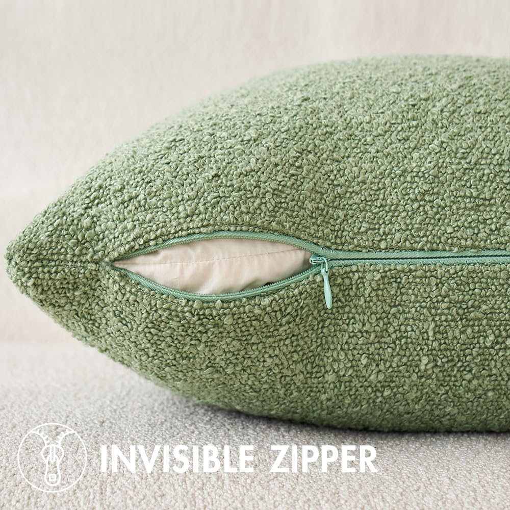 Miulee Set Of 2 Sage Green Throw Pillow Covers 18X18 Inch Decorative Couch Pillow Covers Textured Boucle Accent Solid Spring Pillow Cases Soft For Cushion Chair Sofa Bedroom Livingroom Home Decor