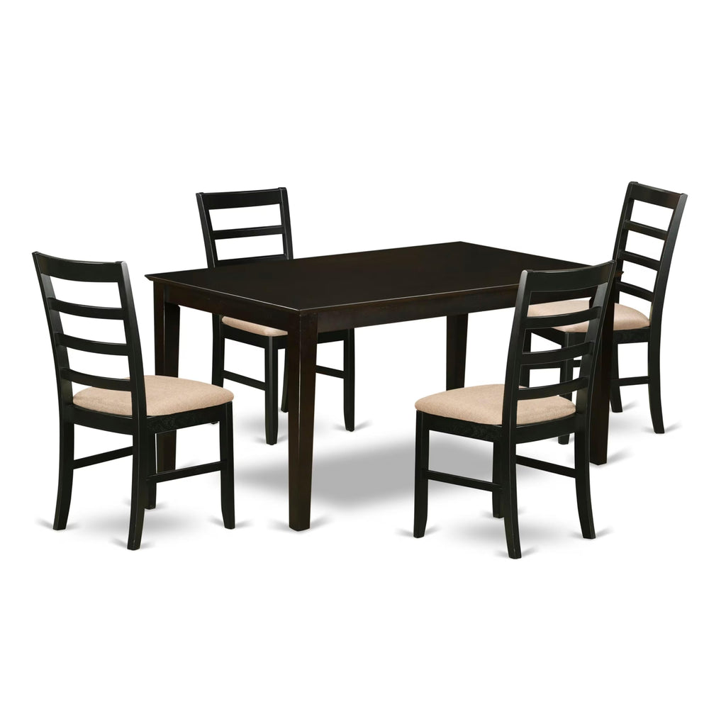 East West Furniture CAPF5-CAP-C 5 Piece Dining Room Furniture Set Includes a Rectangle Kitchen Table and 4 Linen Fabric Upholstered Dining Chairs, 36x60 Inch, Cappuccino