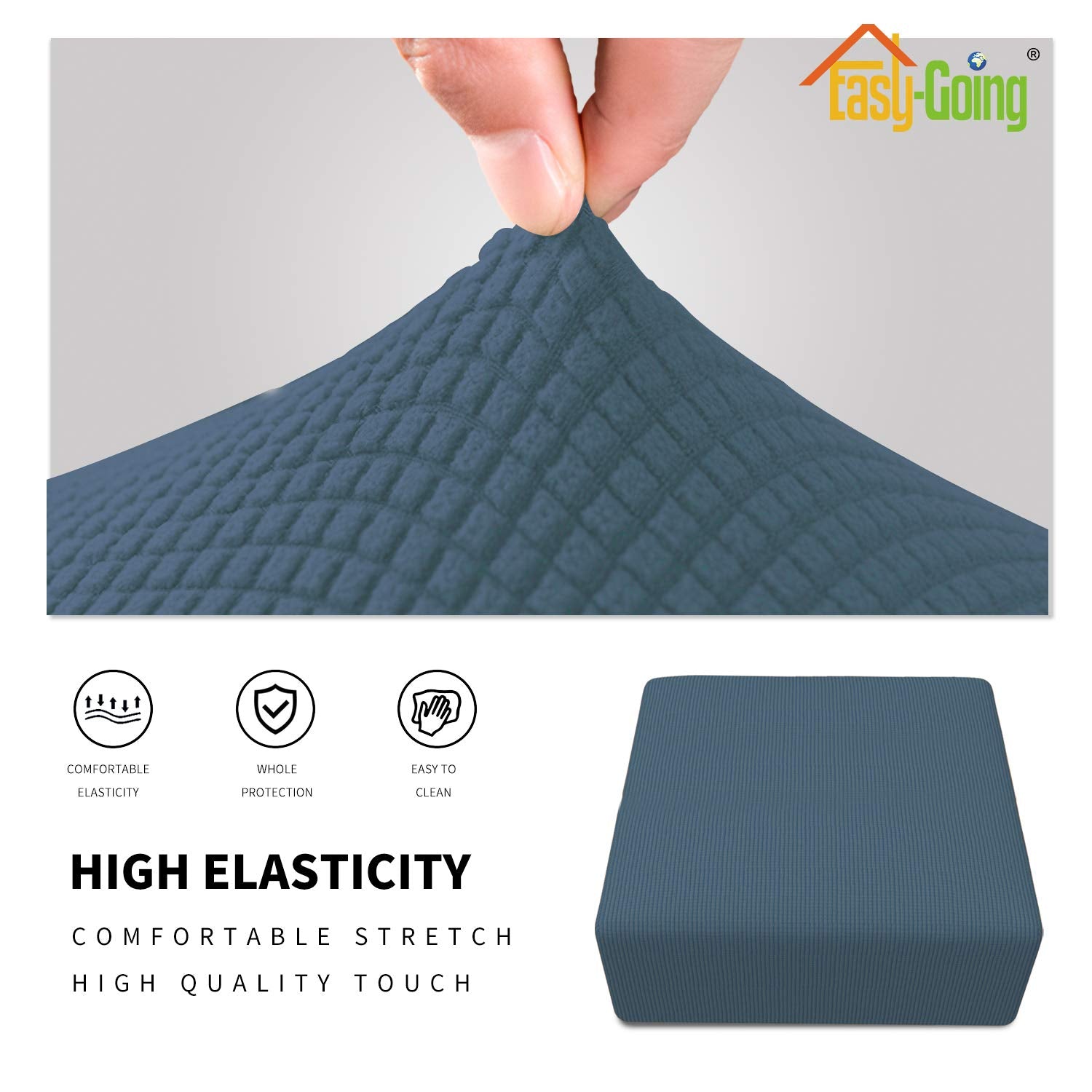 Easy-Going Stretch Ottoman Cover Folding Storage Stool Furniture Protector Soft Rectangle Slipcover With Elastic Bottom (Medium,Bluestone)