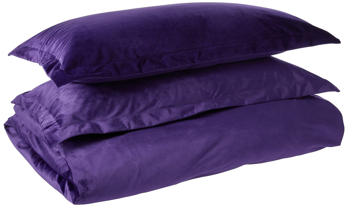 Tribeca Living Veniceduvet Venice Velvet Oversized Solid Duvet Set, King, Purple