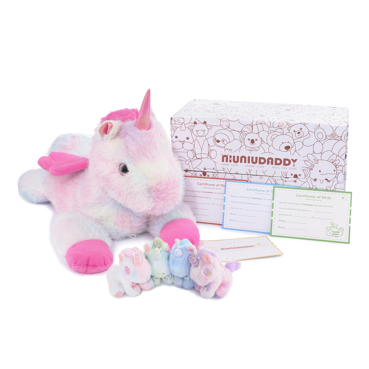 Niuniu Daddy 19' | 5Pcs Unicorn Stuffed Animals Family Set, Mommy Unicorn Plush With 4 Babies Toys, Cute Large Body Pillow For